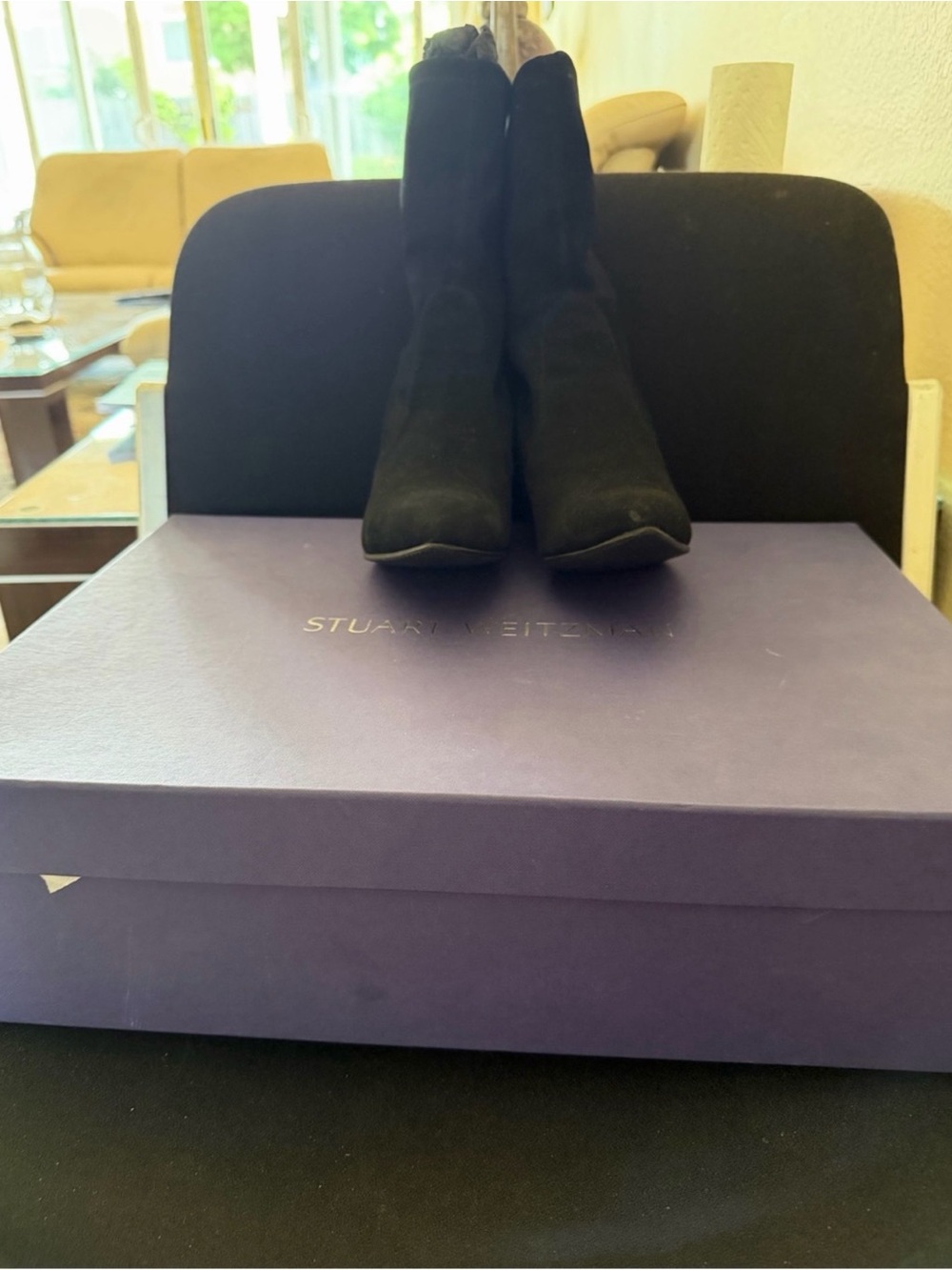 Stuart Weitzman CLINGER Black Suede Ankle Boots NEW size 7.5 with Box